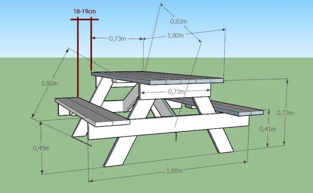 Чертеж скамейки со столом