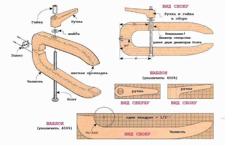 Как сделать струбцину из дерева своими руками чертежи