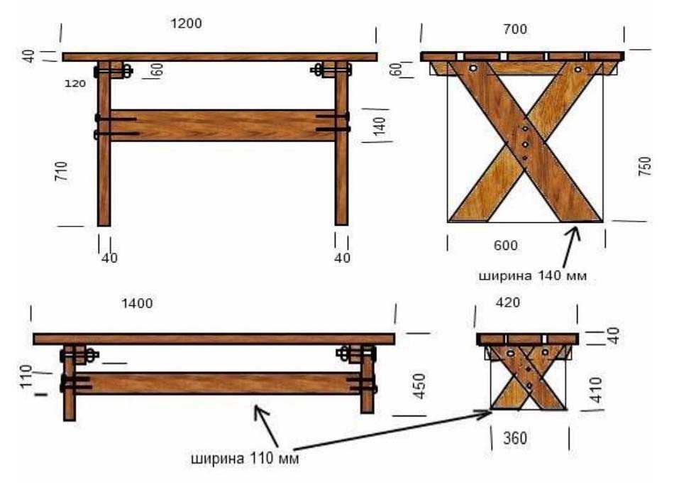 Чертежи стола из дерева для бани