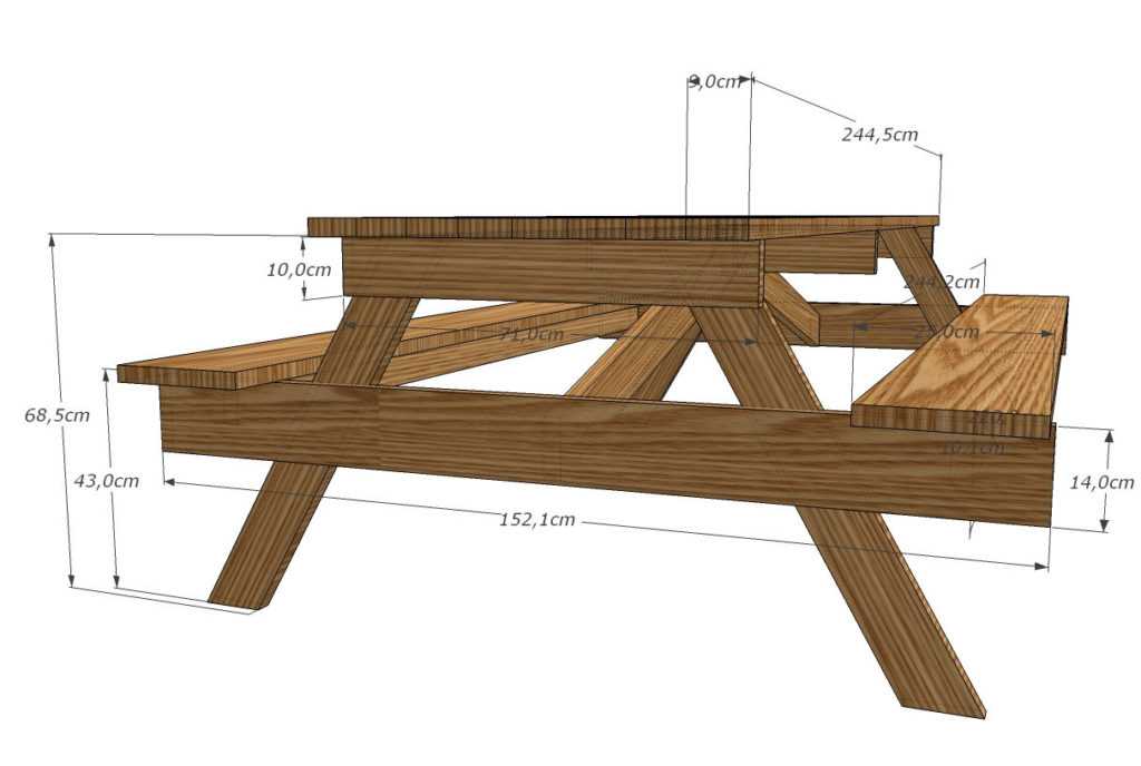 Чертеж деревянного стола для дачи