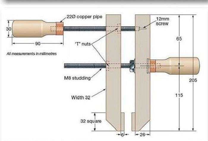 Изготовление струбцины своими руками чертежи