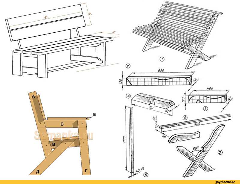 Скамейка своими руками из дерева со спинкой для дачи чертеж с размерами из дерева